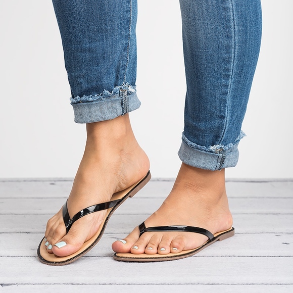 SunnyMia Shoes - Freya Rhinestone Trim Flip Flop Sandals